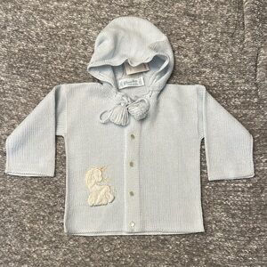 NWT vintage feltman bros blue knit hooded sweater size Large 12mo